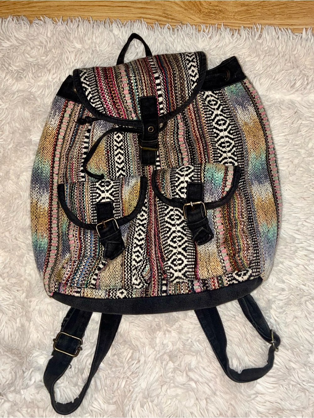Bohemian Multi‑Color Boho Baja Woven Backpack